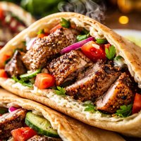 Peppered Pork Pitas with Garlic Spread