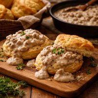 Peppered Sausage Gravy and Biscuits