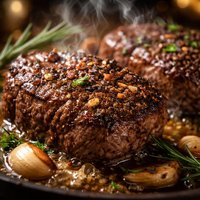 Peppered Steaks in Beer and Garlic