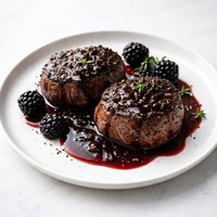 Peppered Steaks with Blackberry Sauce
