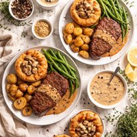 Peppered Steaks with Mushroom Yorkshires