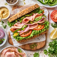 Peppered Turkey Honey Ham and Green Pepper Sandwich