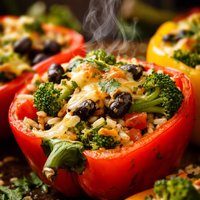 Peppers Stuffed with Broccoli Beans and Rice