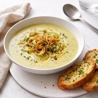Perfect Potato Leek and Onion Soup with Garlic Cheese Toasts
