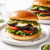 Pesto Havarti Grilled Eggplant Burgers