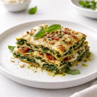 Pesto Lasagna with Spinach and Sun Dried Tomatoes