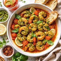 Pesto Shrimp with a Bloody Mary Butter Sauce