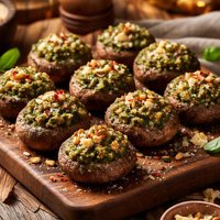 Pesto Stuffed Cremini Mushrooms