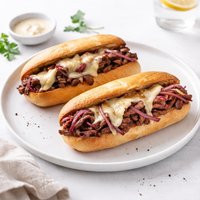 Philly Cheesesteaks with Melted Fontina and Sauteed Red Onions