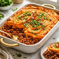 Picadillo Pie Topped with Sweet Potato