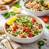 Picnic Salads of Cottage Cheese Veggies with a Kick