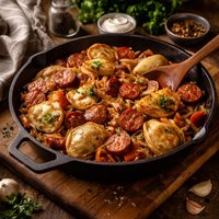 Pierogies and Kielbasa Skillet Casserole