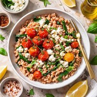 Pink Pearl Barley Risotto with Feta Cheese