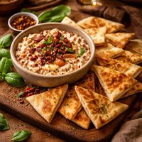 Pita Triangles with Sun Dried Tomato Basil Dip