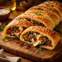 Pizza Crust Stuffed Spinach and Sausage Roll