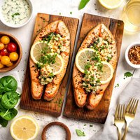 Planked Stuffed Salmon Steaks for Two