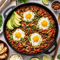 Poached Eggs in a Tomato and Poblano Rajas Sauce