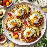 Poached Eggs on Baked Potato Pancakes