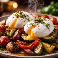 Poached Eggs on Roasted Veggies