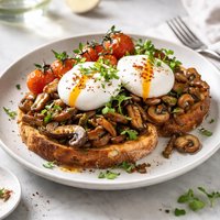 Poached Eggs with Mushrooms and Tomatoes