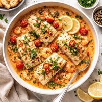 Poached Fish in Shrimp Sauce