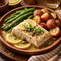 Poached Halibut with Green Beans and Red Potatoes