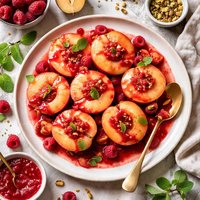 Poached Peaches with Raspberry Sauce