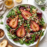 Poached Pear Salad with Blue Cheese and Champagne Vinaigrette