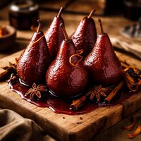 Poached Pears in Australian Shiraz
