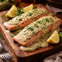 Poached Salmon with a Mustard Dill Sauce