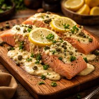 Poached Salmon with Creamy Piccata Sauce