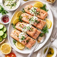 Poached Salmon with Dill Yogurt Sauce