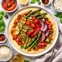 Polenta and Grilled Vegetables with Roasted Red Pepper Sauce