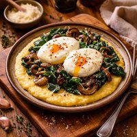 Polenta and Poached Eggs with Spinach and Mushrooms