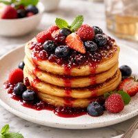 Polenta Pancakes with Warm Berry Sauce