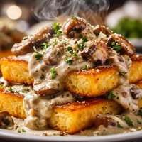 Polenta Toasties with Mushroom Sauce
