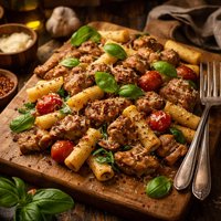Pork and Pasta with Garlic and Basil