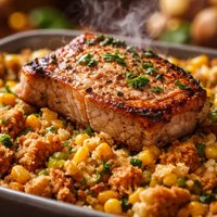 Pork Chop and Corn Stuffing Bake