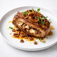 Pork Chop Stuffed W Goat Cheese Pecans Caramelized Onions