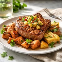 Pork Chop with Sweet Potato and Pineapple
