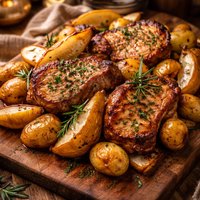 Pork Chops Baked with Potatoes and Pears