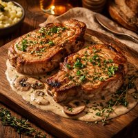 Pork Chops in Creamy Herbed Brandy Sauce
