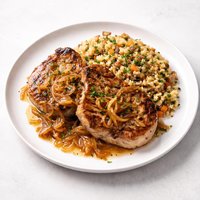 Pork Chops with Barley Pilaf and Onion Gravy