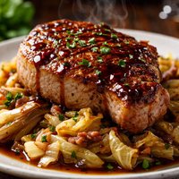 Pork Chops with Braised Cabbage and Balsamic Sherry Sauce