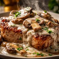 Pork Chops with Mushrooms and a Mild Horseradish Sauce
