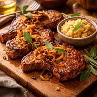 Pork Chops with Onions Sage and Applesauce