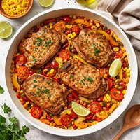 Pork Chops with Peppers and Corn