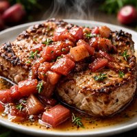 Pork Chops with Rhubarb Compote
