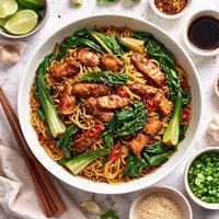 Pork Choy Sum and Noodle Stir Fry