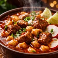 Pork Hominy in Red Chiles Soup Stew
